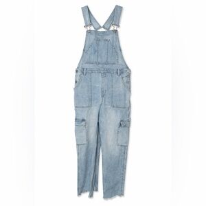 Pilcro Anthropologie Light Wash Denim Overalls Carpenter Raw Hem Y2K Workwear 30